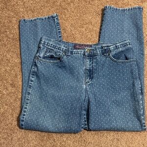 Super Cute Gloria Vanderbilt Blue Straight Leg Jeans Polka dots on Medium Wash